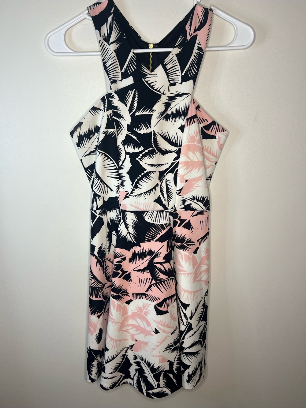 Express Black, White & Pink Tropical Cutout Mini Dress